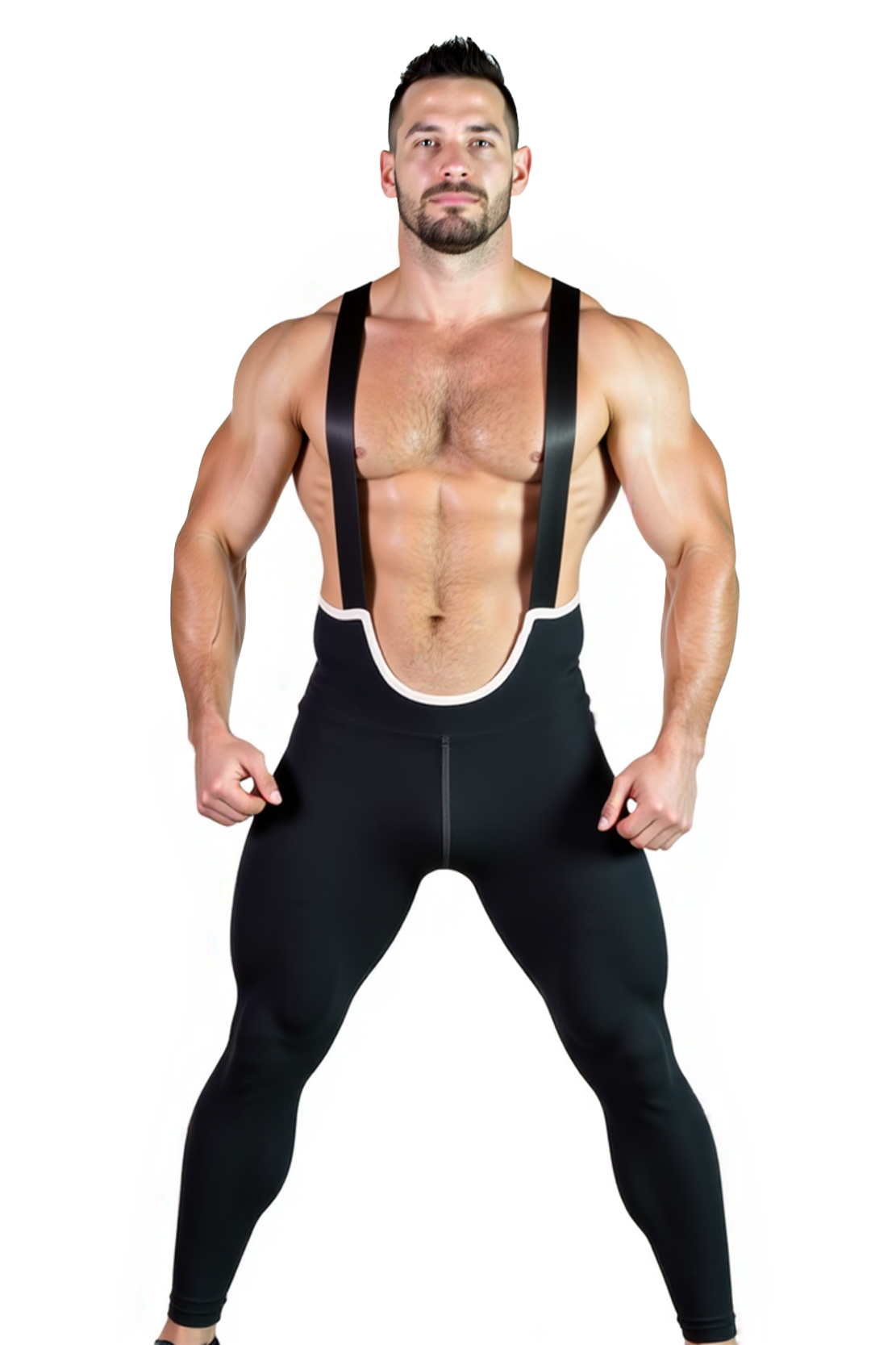 Joylgbt's Men's Christmas Black Suspender Bodysuit – Deep U-Neck Stretch Fit with Faux Leather Straps