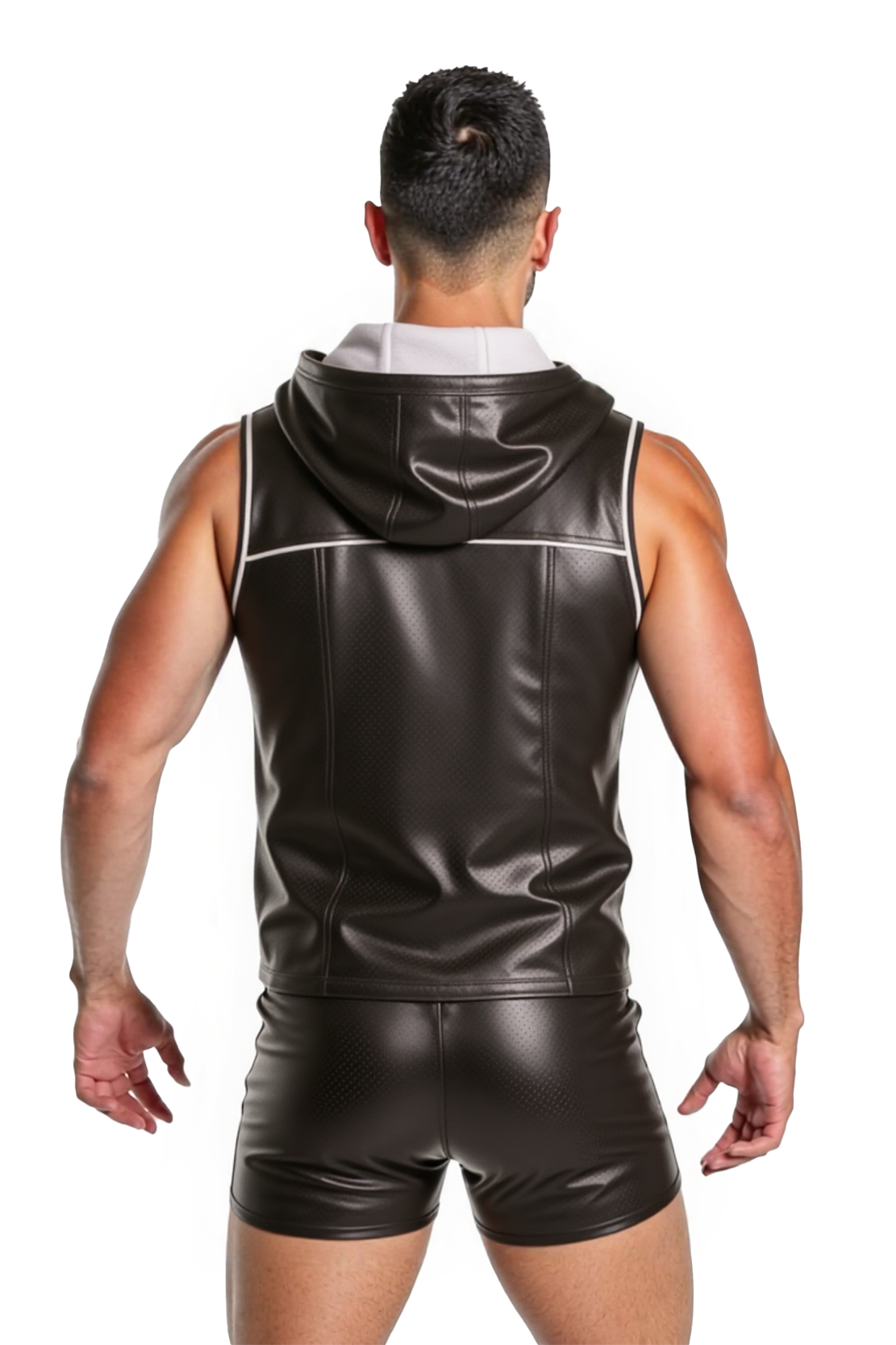 Joylgbt‘s Men's Red PU Leather Zip Hoodie with Shorts