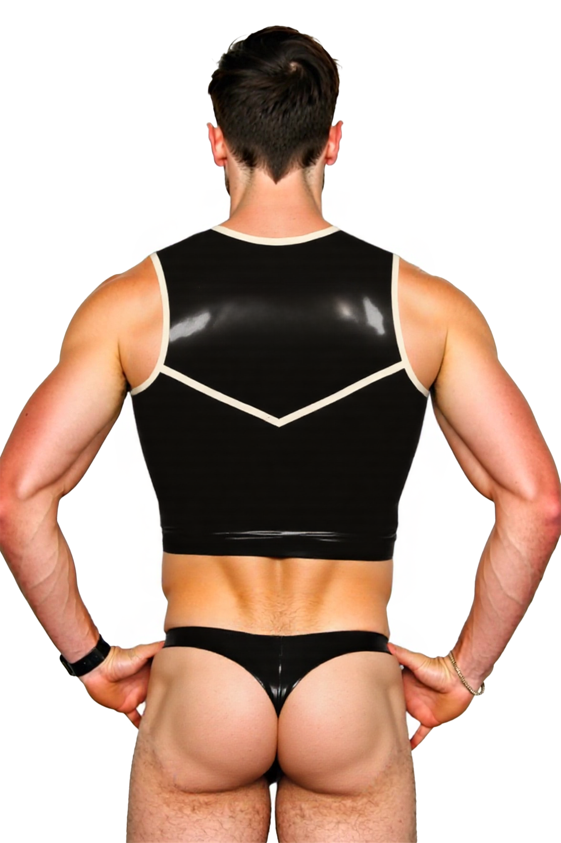 Joylgbt‘s Men's Wet Look PU Leather Set – Zip Crop Top + Matching Thong