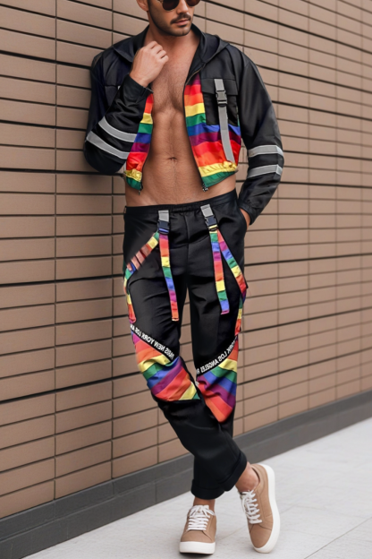 Mysteryglove Rainbow Striped Hooded Jacket and Cargo Pants Set