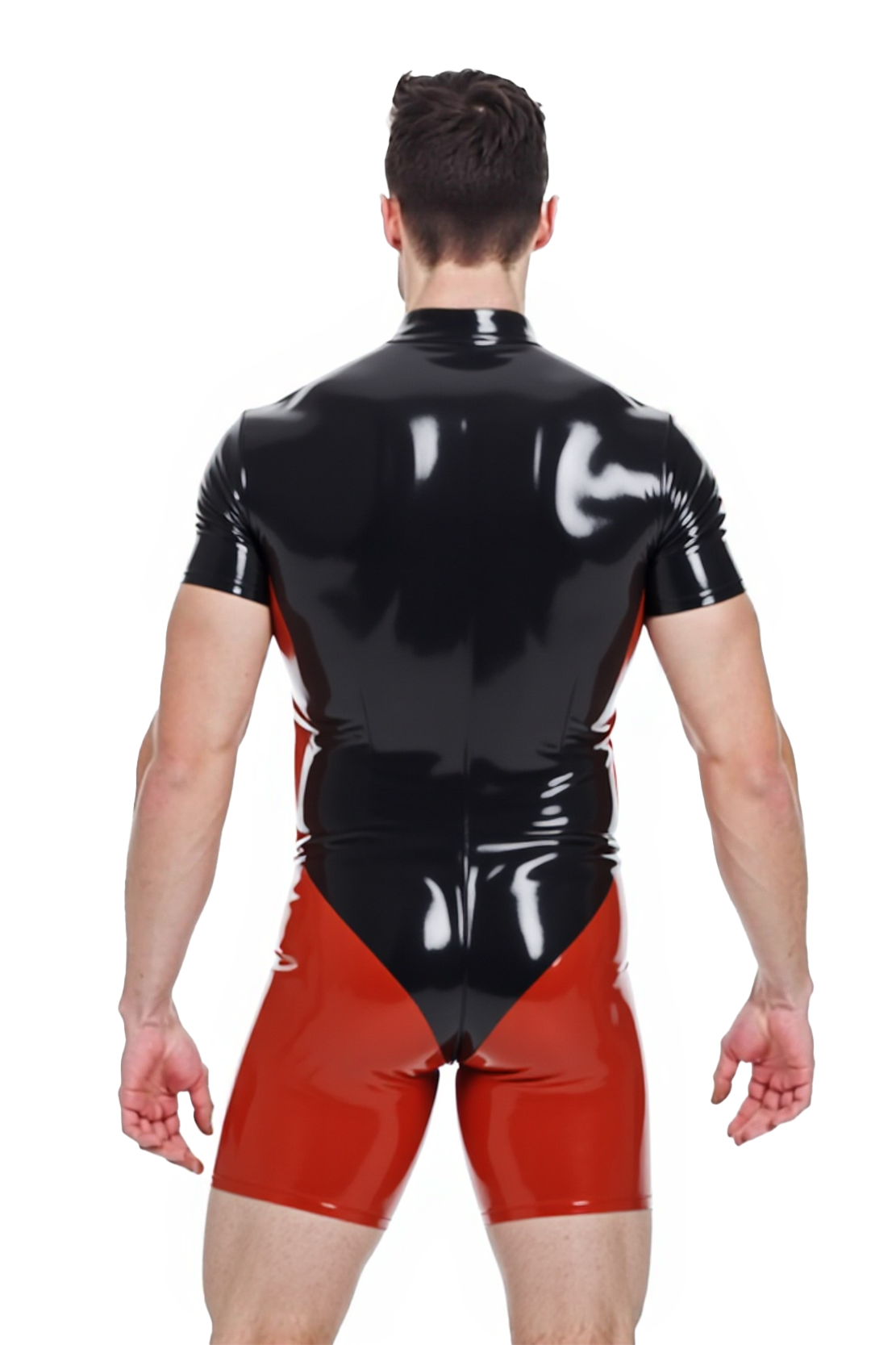 JoylgbtCrimson Blaze – Red & Black Gloss PU Splice Bodysuit