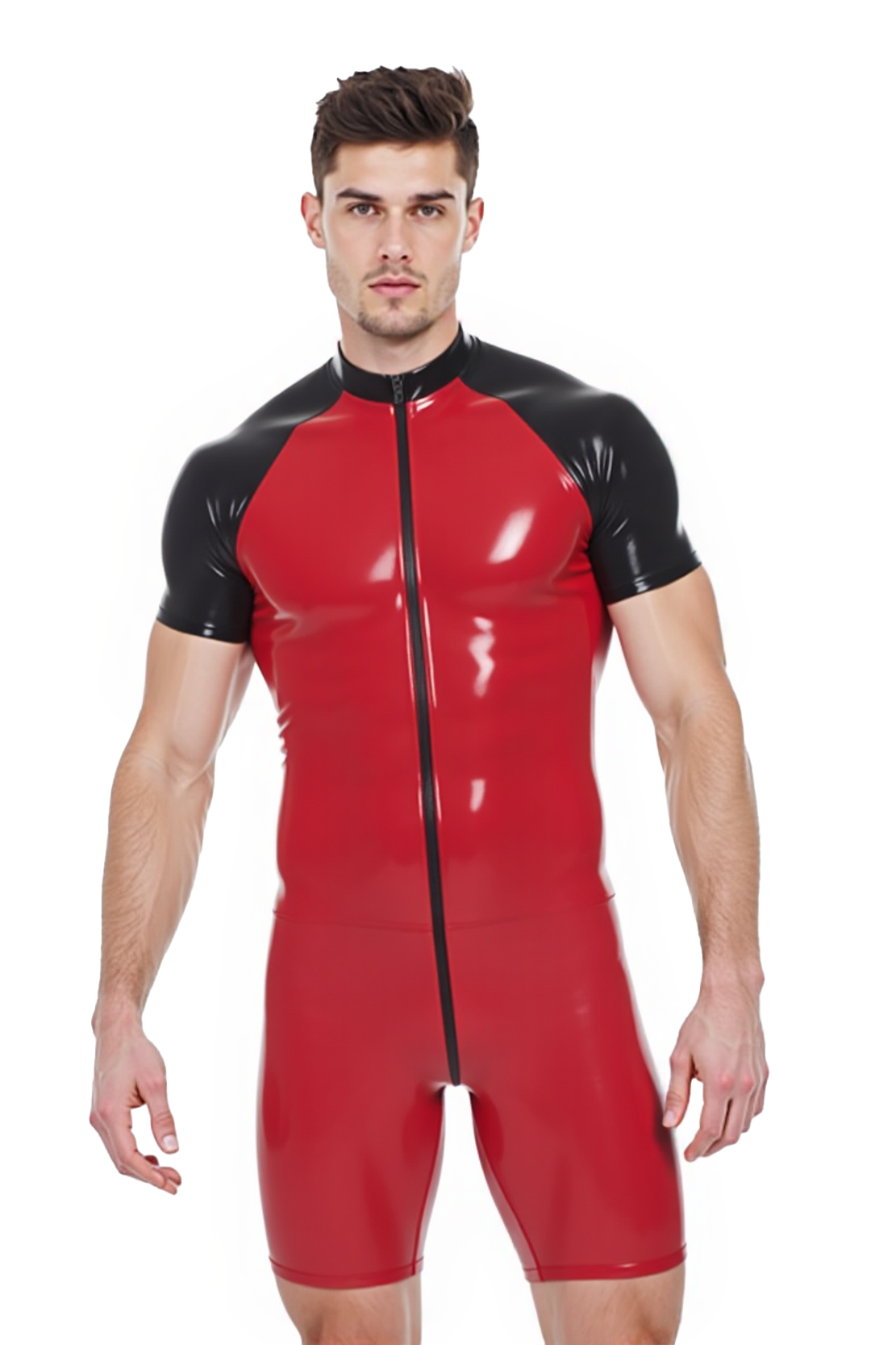 JoylgbtCrimson Blaze – Red & Black Gloss PU Splice Bodysuit