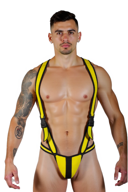 Men's Bold Contrast Harness & Thong Set with Buckle Details