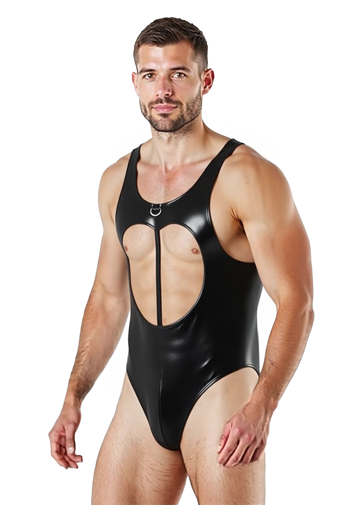 Joylgbt's Men's High-Shine Cutout Bodysuit with O-Ring Detail