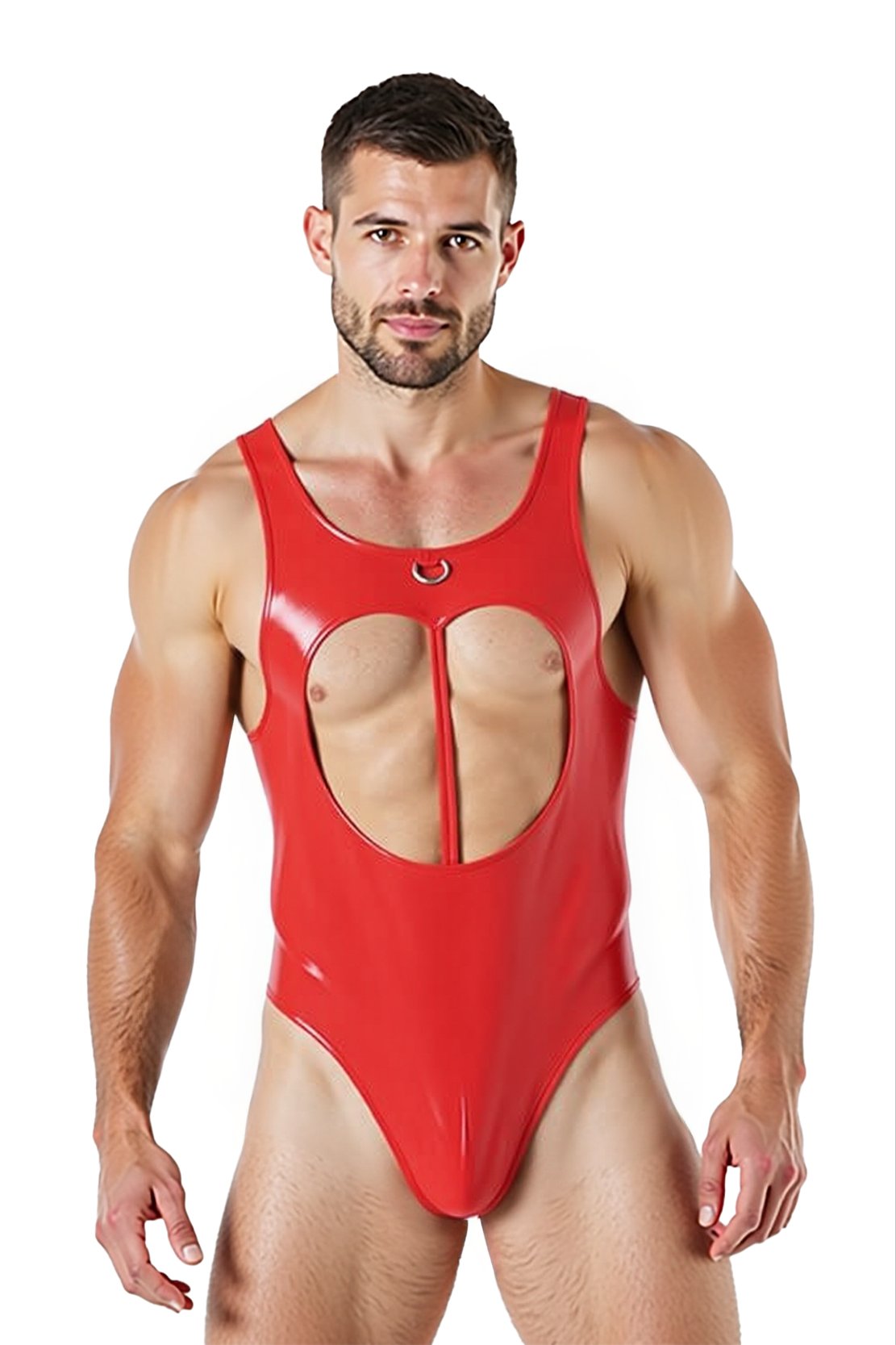 Joylgbt's Men's High-Shine Cutout Bodysuit with O-Ring Detail