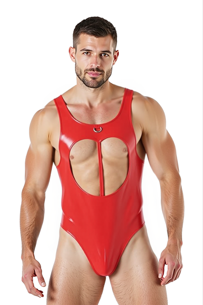 Joylgbt's Men's High-Shine Cutout Bodysuit with O-Ring Detail
