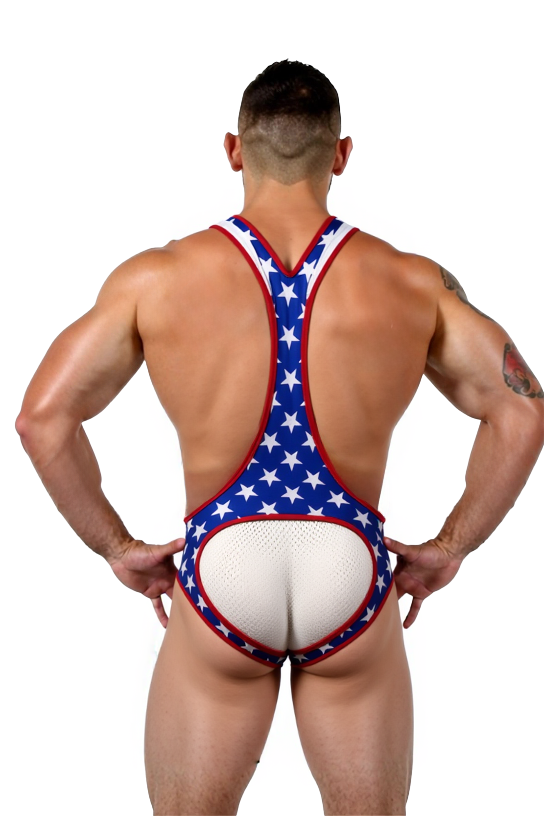 Joylgbt‘s Men's All-Star Patriot Singlet with Chest and Rear Cutouts