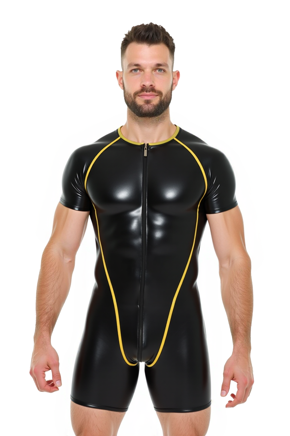 Men's Black and Yellow Performance Bodysuit