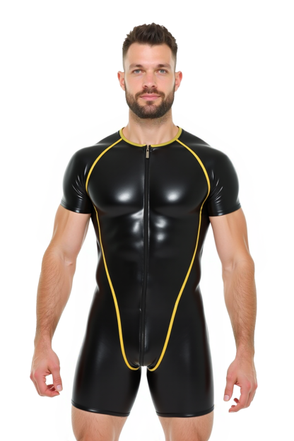 Men's Black and Yellow Performance Bodysuit