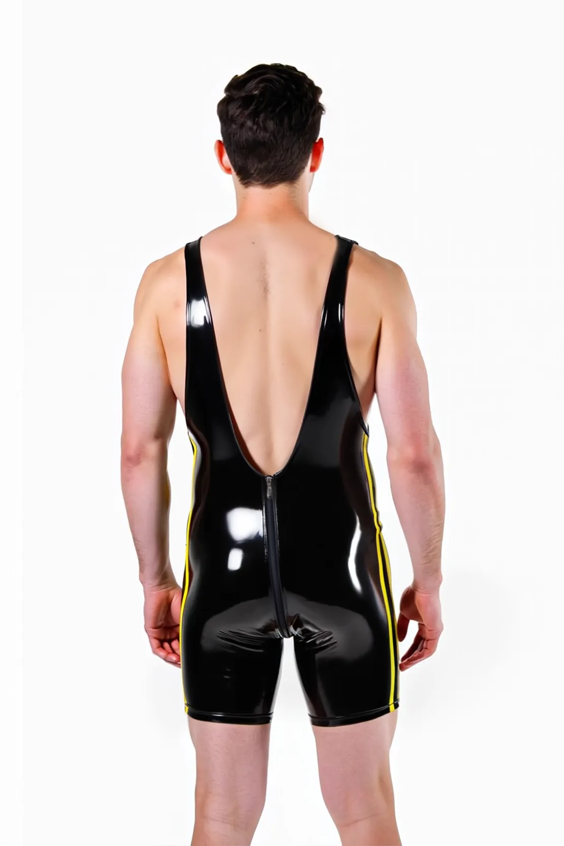 Joylgbt Glossy Stretch Wrestling Singlet – Bold Stripe Sides & Deep Scoop Back