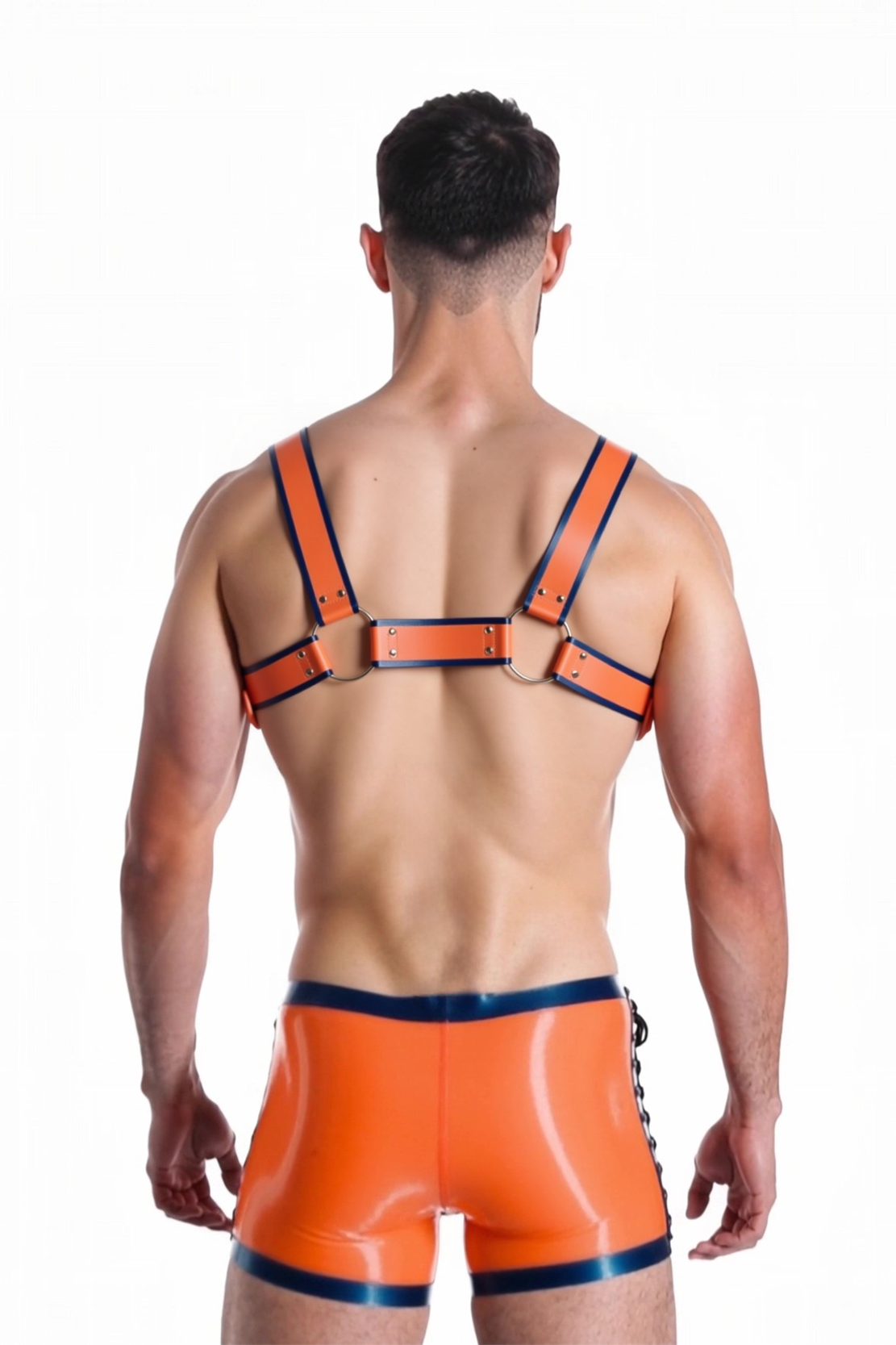 Joylgbt Men's Orange & Blue Pu Leather Chest Harness – Adjustable Bulldog Style with Metal Rings