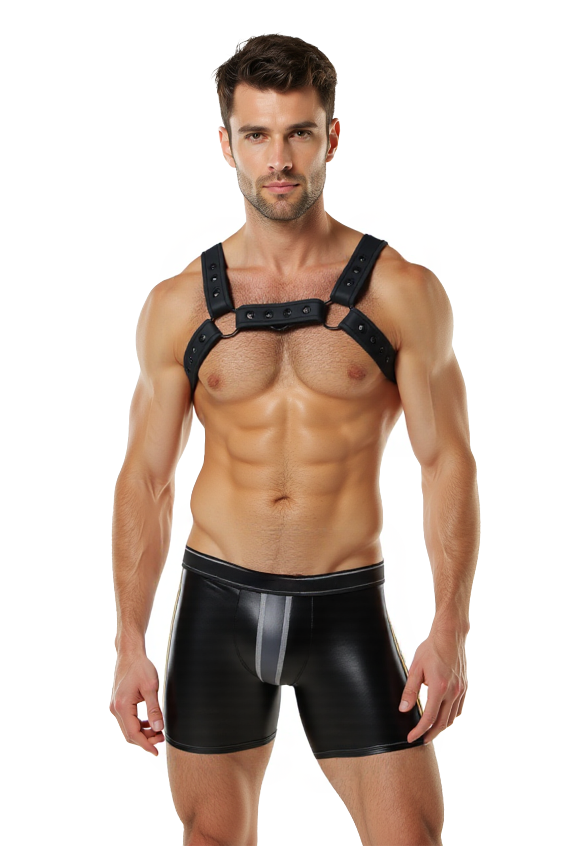Joylgbt‘s PU Leather Men's Harness and Boxer Shorts Set – Black