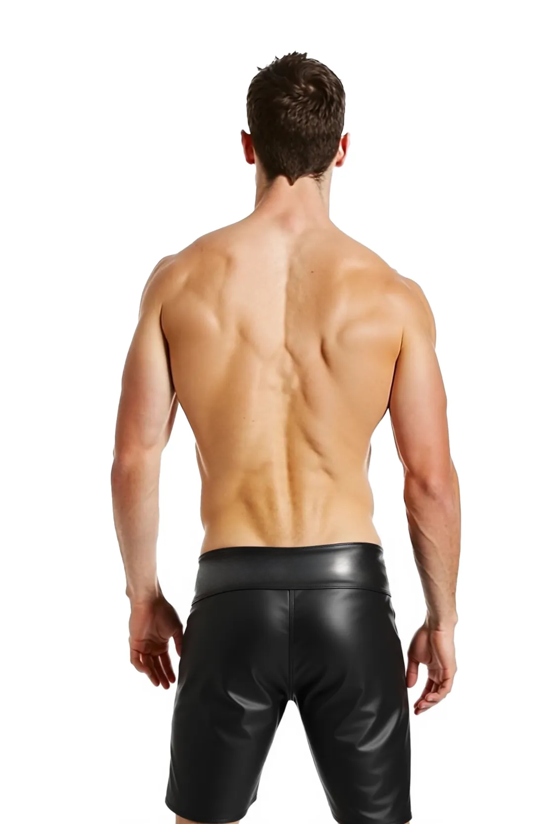 Joylgbt‘s Men's Black Faux Leather ShortsLace-Up Front