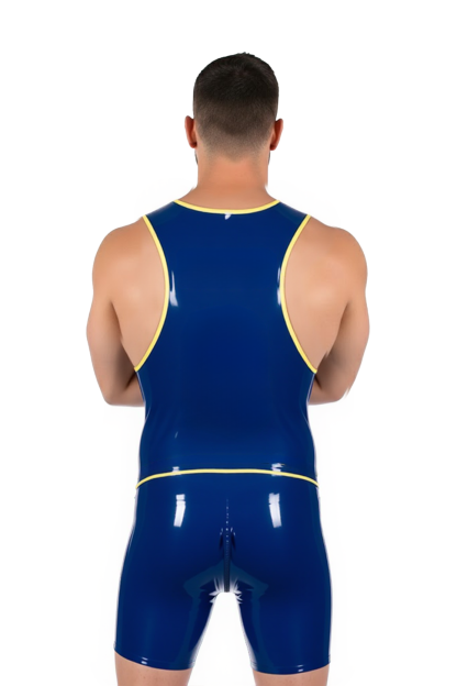 [Copy]Joylgbt‘s Men's High-Gloss PV Leather Wrestling Singlet with Rear Double-Head Zip & O-Ring Detail