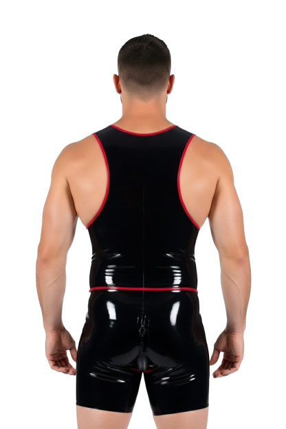 [Copy]Joylgbt‘s Men's High-Gloss PV Leather Wrestling Singlet with Rear Double-Head Zip & O-Ring Detail