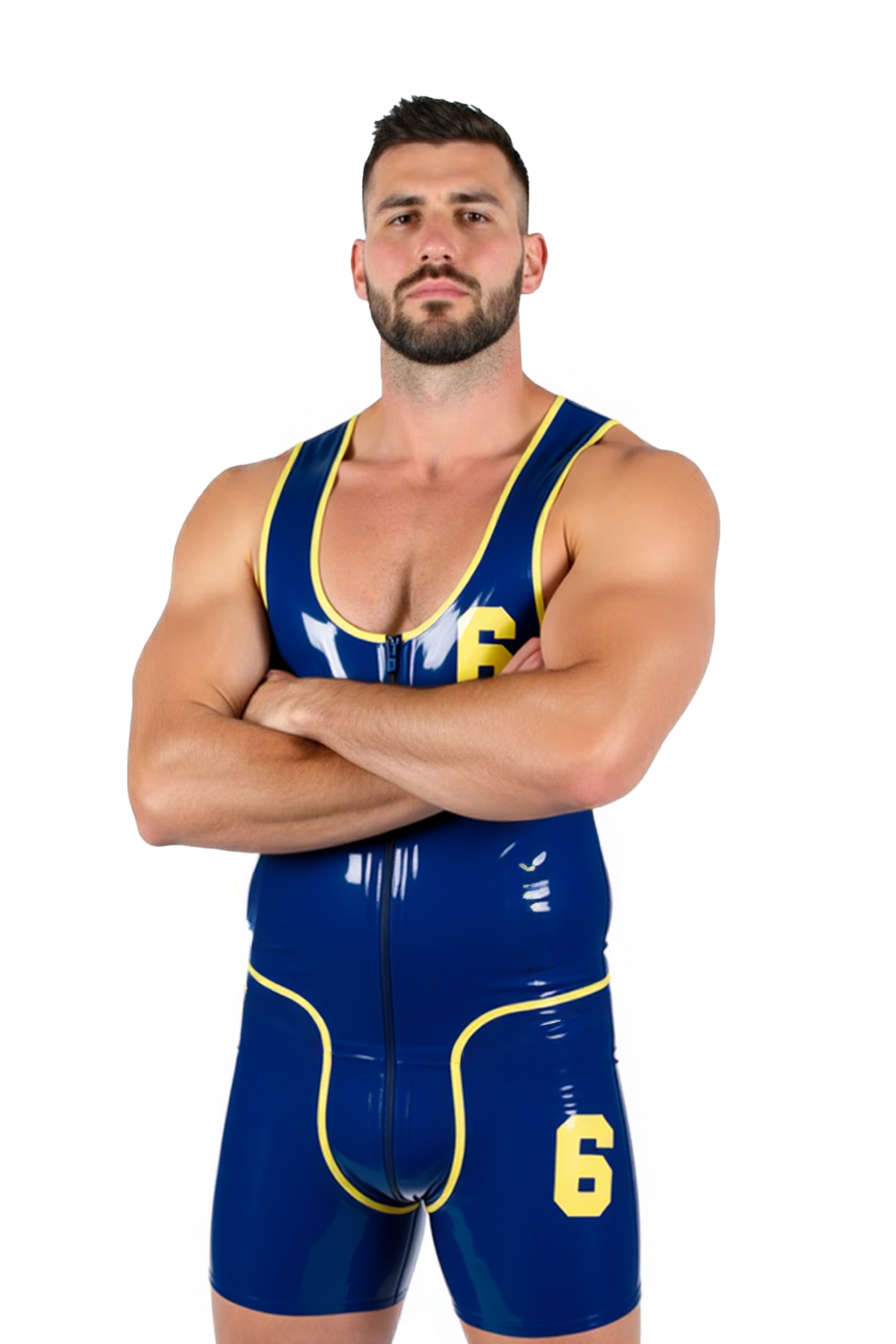 [Copy]Joylgbt‘s Men's High-Gloss PV Leather Wrestling Singlet with Rear Double-Head Zip & O-Ring Detail