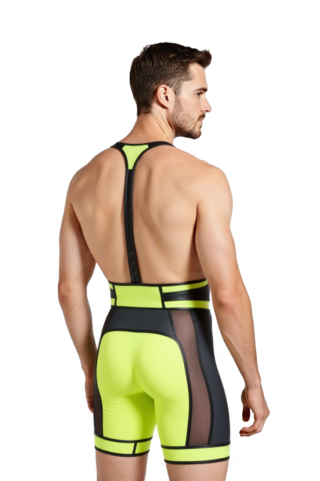 oylgbt‘s Men’s Neon PU Leather Singlet - Athletic Mesh Leotard