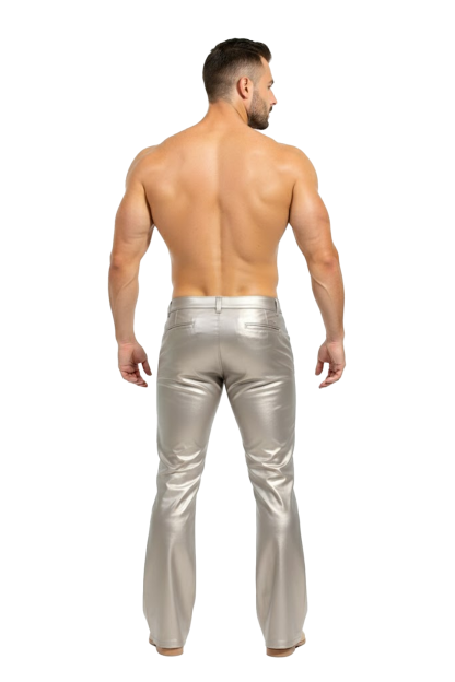 Joylgbt‘s Futuristic Cyber-Chrome Men's Pants - Liquid Silver Metallic Muscle Fit Clubwear