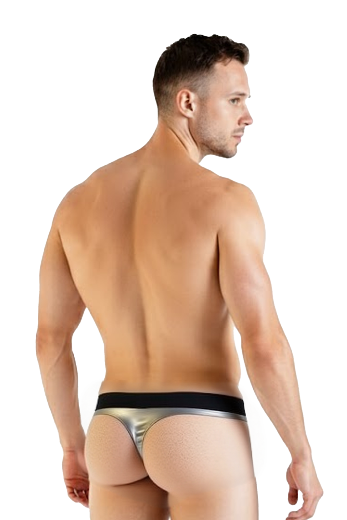 Joylgbt‘s Sleek Silver Metallic Men's T-Back Thong - Low Rise Contoured Pouch Underwear