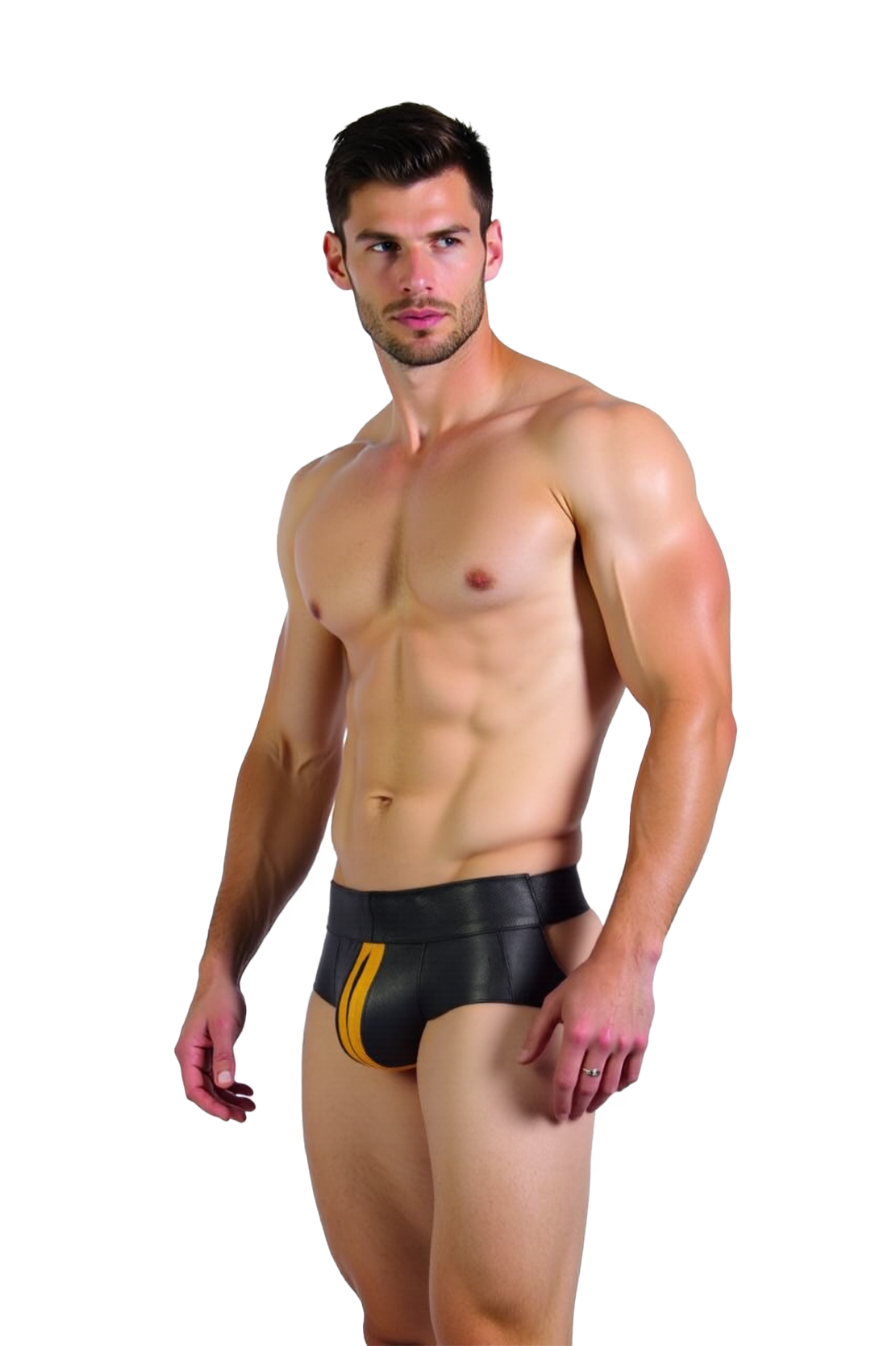 Joylgbt‘s Edgy Faux Leather Men's Bikini Jockstrap - Contrast Striped Fetish-Inspired Clubwear