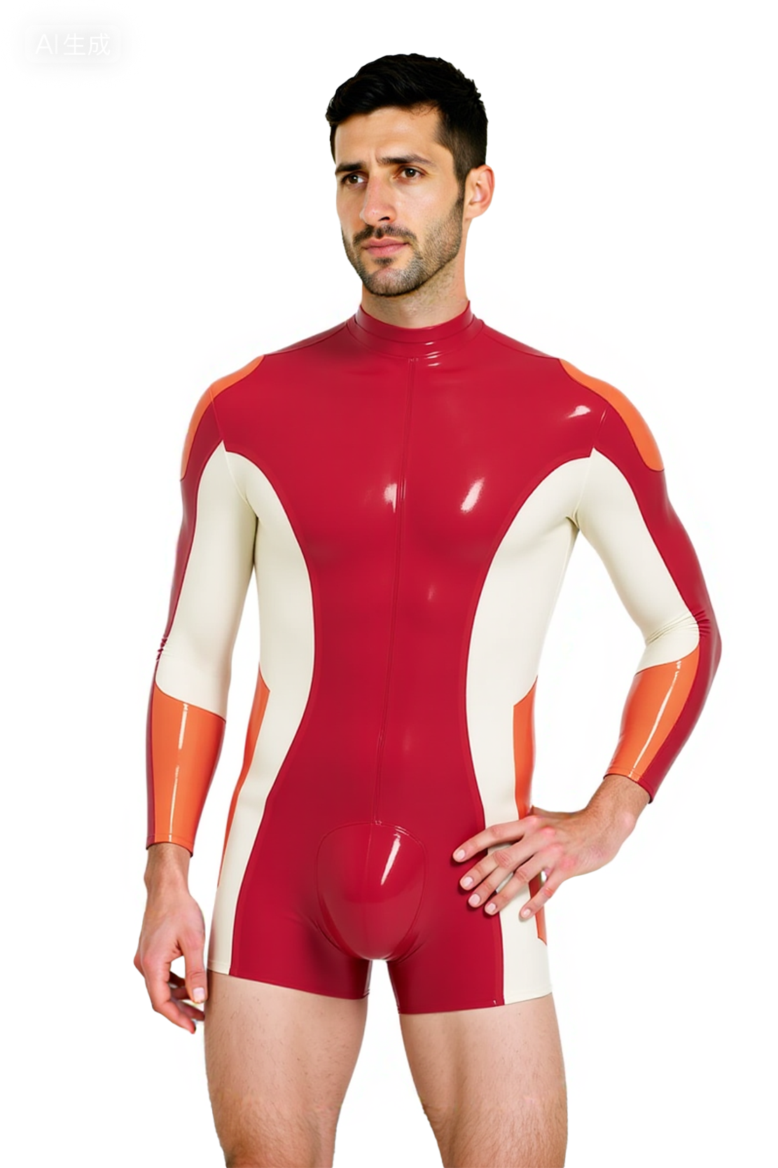 Joylgbt‘s Futuristic Hero Men's Multi-Tone Tech-Fabric Bodysuit - Long Sleeve Athletic Compression Suit