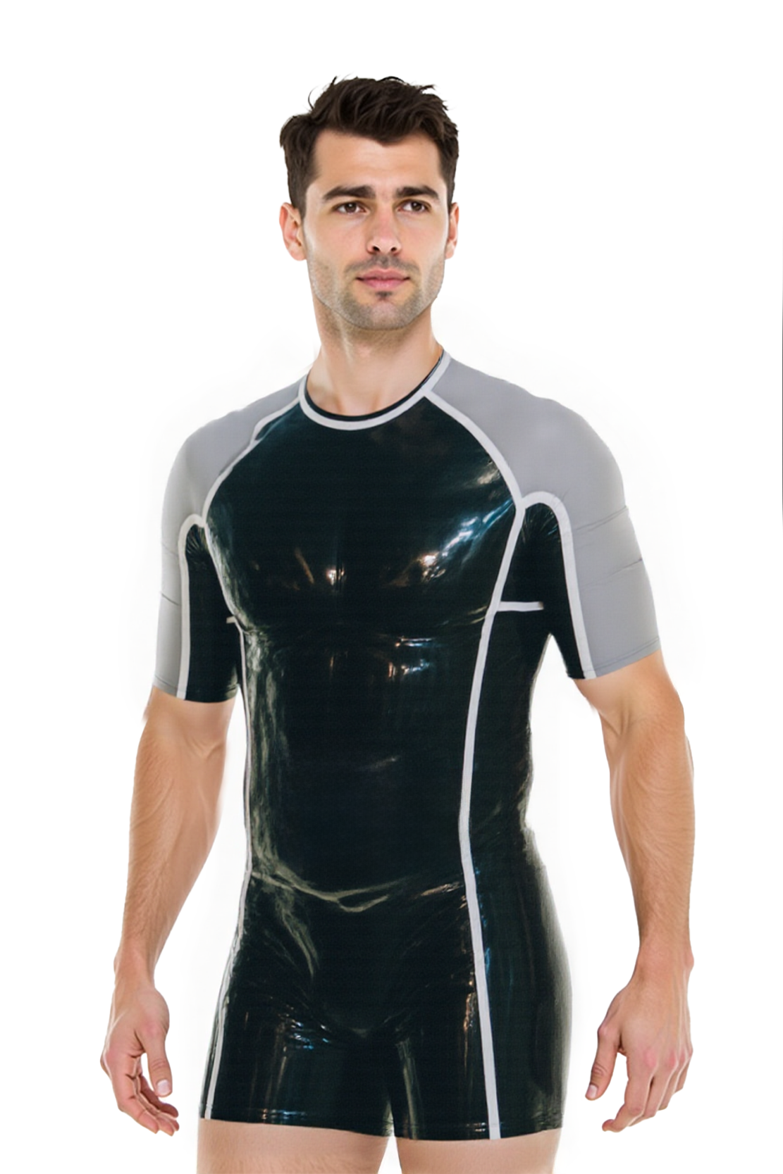 Joylgbt‘s Men's Vector Tech Short-Sleeve Bodysuit – Two-Tone Onyx & Steel