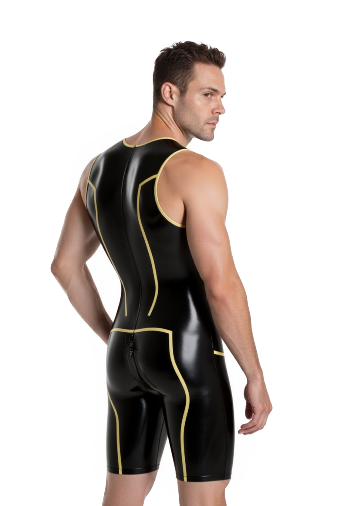 [Copy]Joylgbt‘s Men’s Stealth-Elite Glossy Bodysuit | Black & Red PU Short Sleeve Leotard