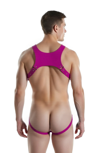 Joylgbt‘s PU Leather Men's Sexy Pink Harness with Thong