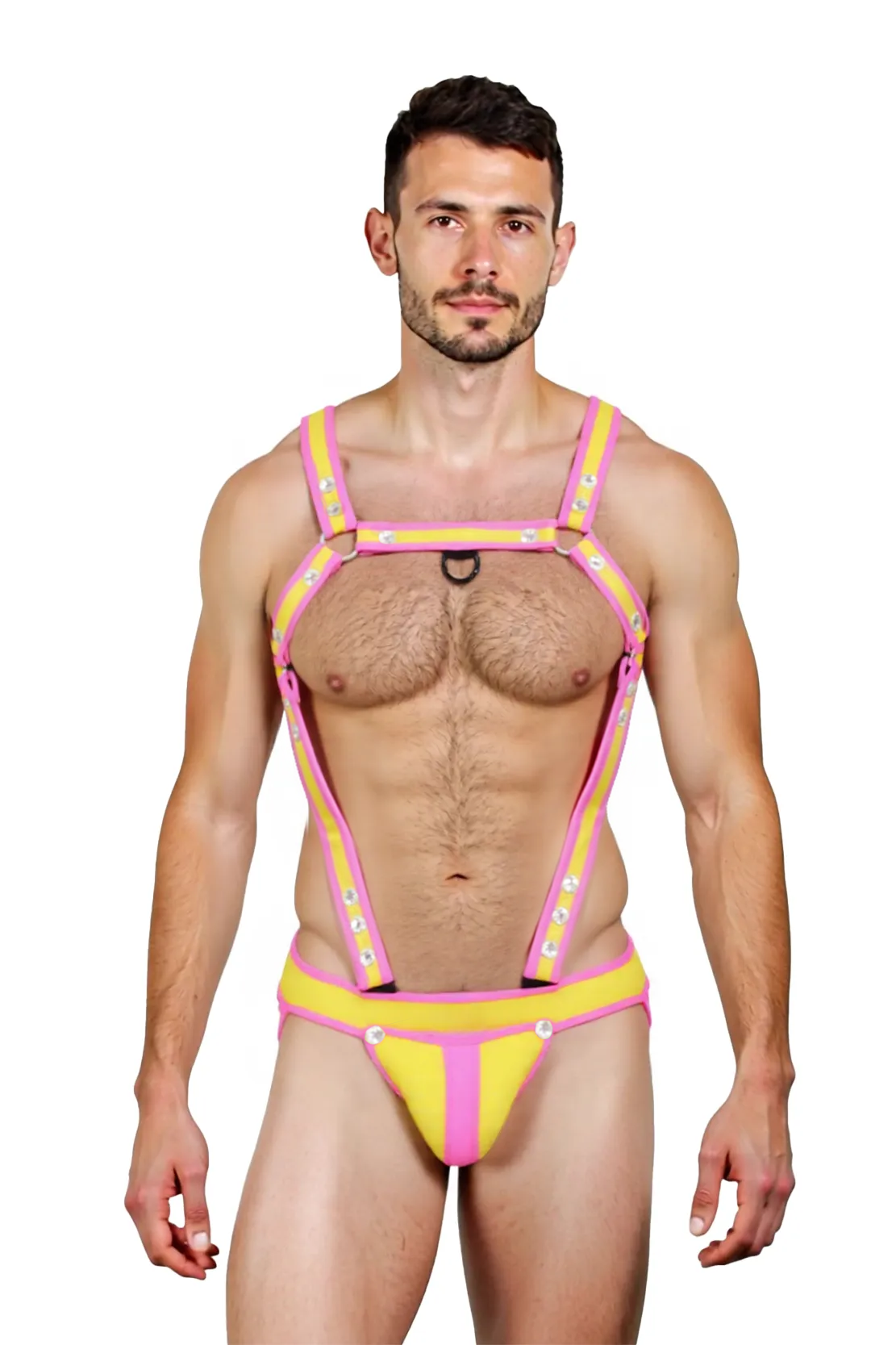 Joylgbt Neon Passion Harness Jockstrap Set – Vibrant Pink & Yellow Edition