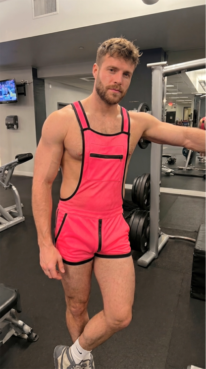 Joylgbt Men’s Neon Breathable Mesh Bib Shorts Romper Sporty Zip Utility Jumpsuit