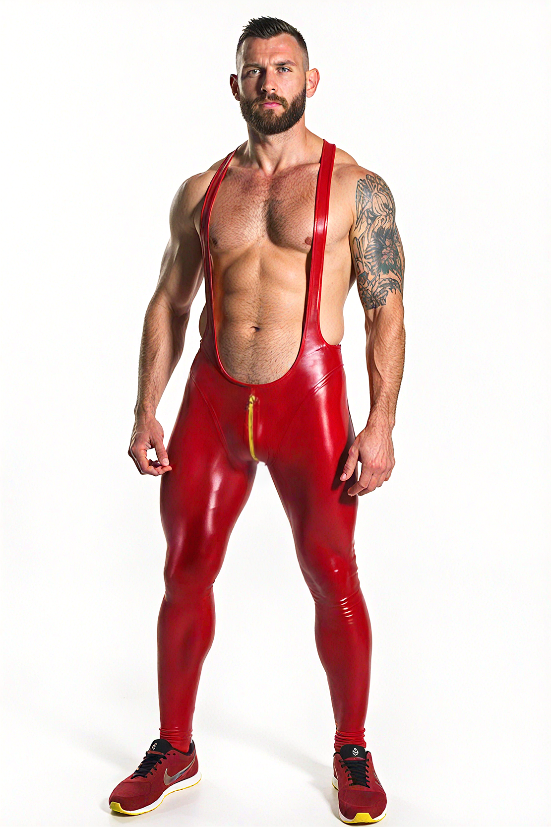 Mysteryglove Bold Red Harness Bodysuit – Sleek & Striking