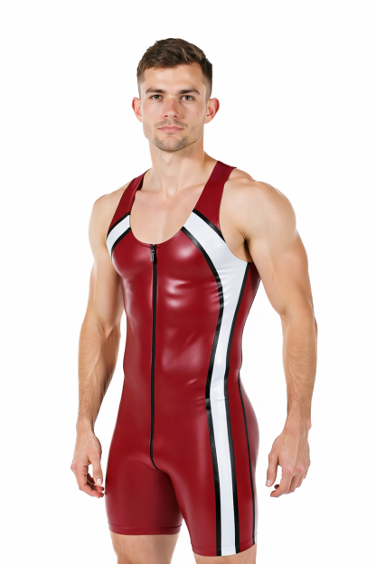 Joylgbt‘s PU Leather Bodysuit with Unique Back Cutout