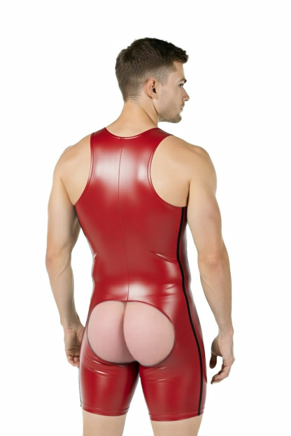 Joylgbt‘s PU Leather Bodysuit with Unique Back Cutout