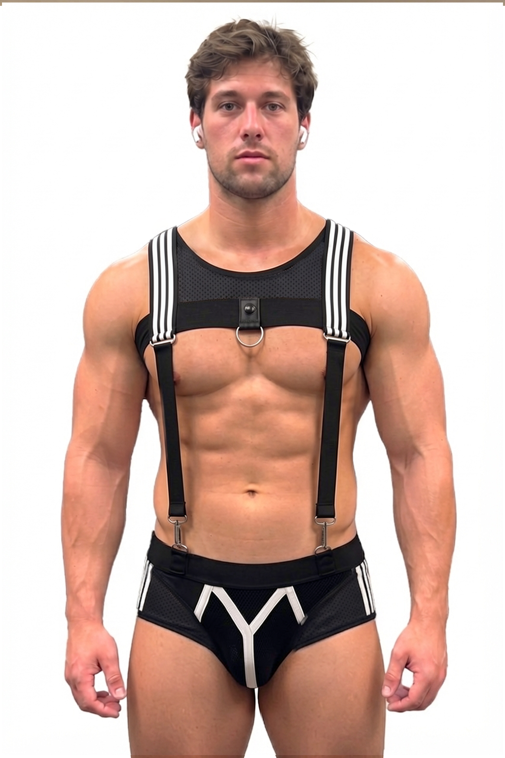 Joylgbt Black & White Striped Suspender Harness Set