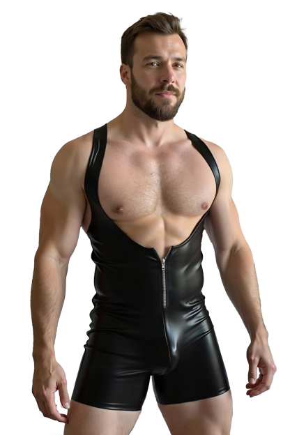 [Copy]Joylgbt's Men's Glossy Red Bodysuit | Open-Back Wrestling Leotard