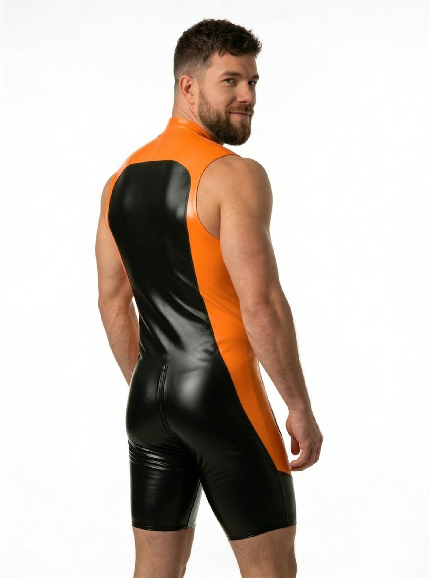 [Copy]Joylgbt‘s Two-Tone High-Shine Men's Superhero Singlet - Red & Charcoal Bodysuit with Crotch Snap