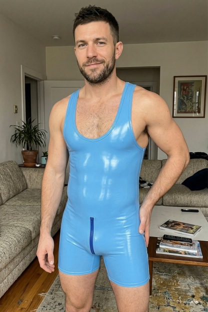 Joylgbt's Men's Glossy Red Bodysuit | Open-Back Wrestling Leotard