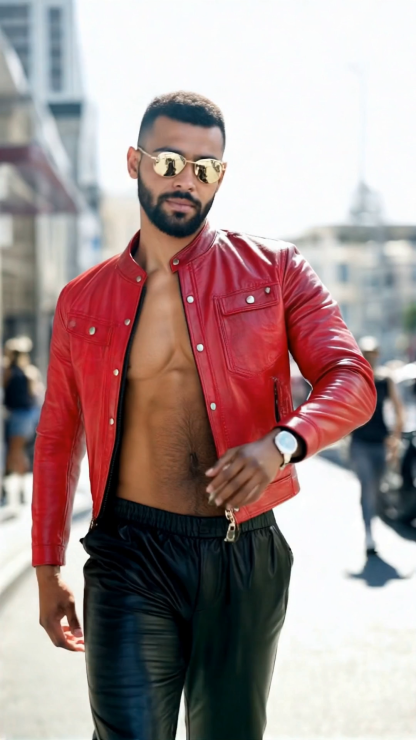 Men's Slim Fit Red Leather Jacket – Edgy & Fashion-Forward