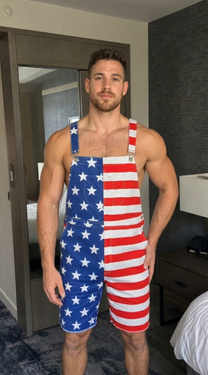 Joylgbt Men’s American Flag Colorblock Bib Shorts Mid-Length Casual Utility Overalls Festive Theme Outfit