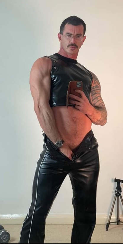 Pleather Flare Pants with Stacked Leg and Side Stripe Pu