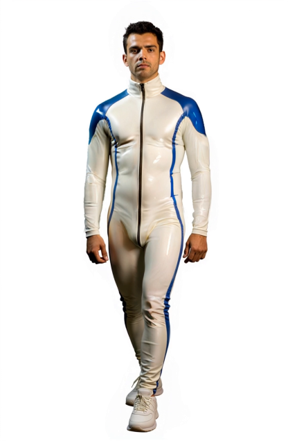Joylgbt Men's White and Blue Full-Zip Performance Bodysuit – Aerodynamic Design