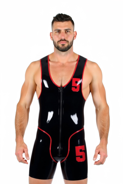 [Copy]Joylgbt‘s Men's High-Gloss PV Leather Wrestling Singlet with Rear Double-Head Zip & O-Ring Detail