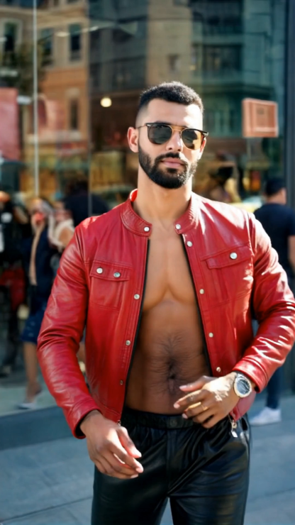 Men's Slim Fit Red Leather Jacket – Edgy & Fashion-Forward