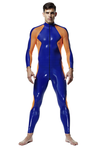 Men's Bold Blue and Orange Racer Bodysuit
