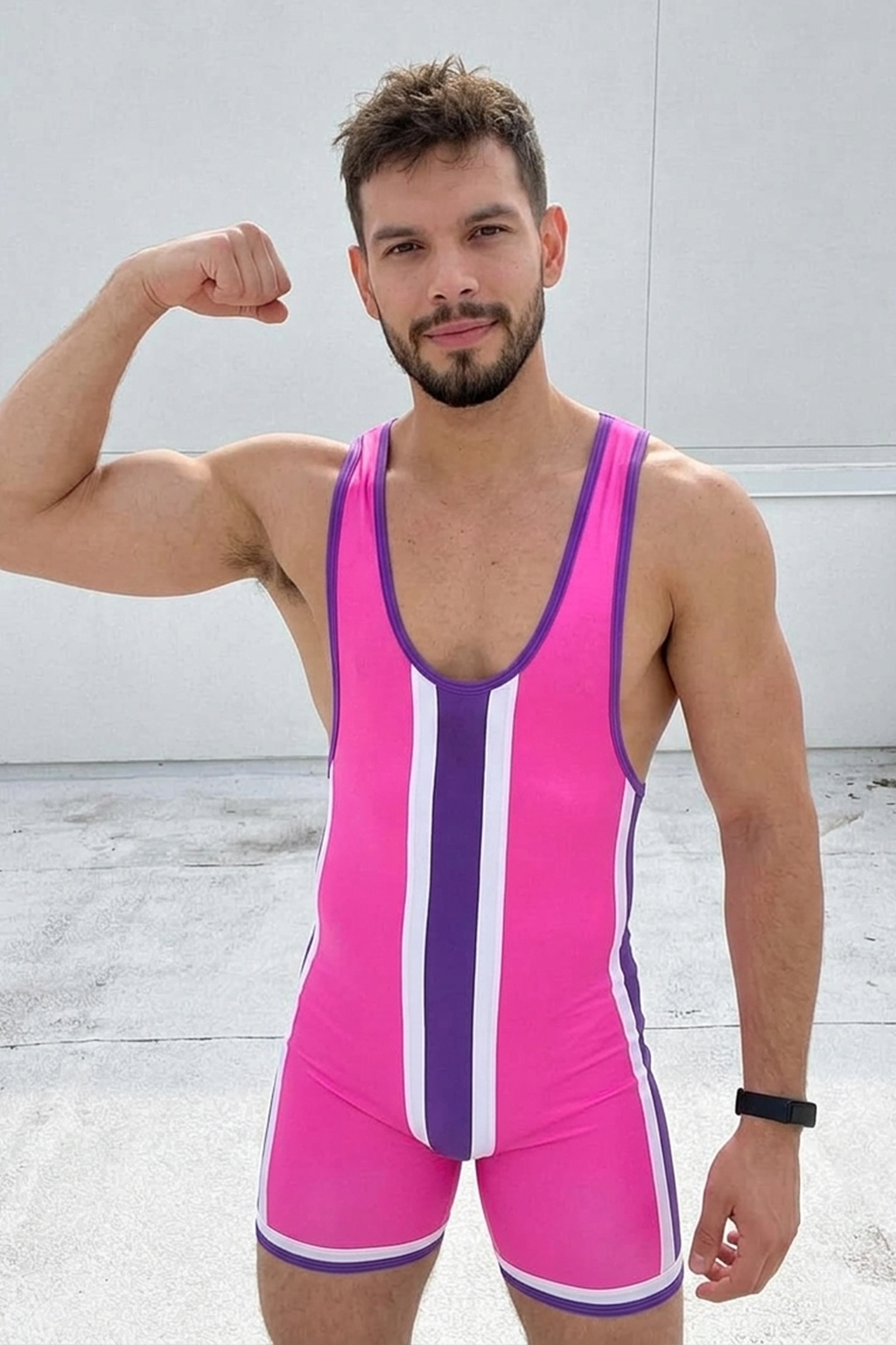  Joylgbt Men's Black/Red/White Stripe Men’s Singlet Bodysuit 