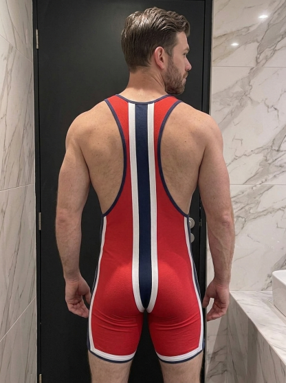  Joylgbt Men's Black/Red/White Stripe Men’s Singlet Bodysuit 