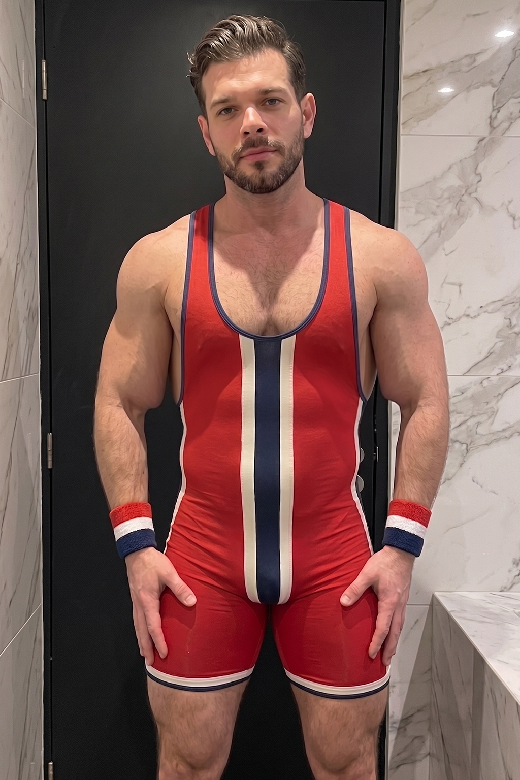  Joylgbt Men's Black/Red/White Stripe Men’s Singlet Bodysuit 