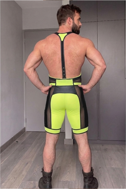 Joylgbt‘s Men’s Neon PU Leather Singlet - Athletic Mesh Leotard