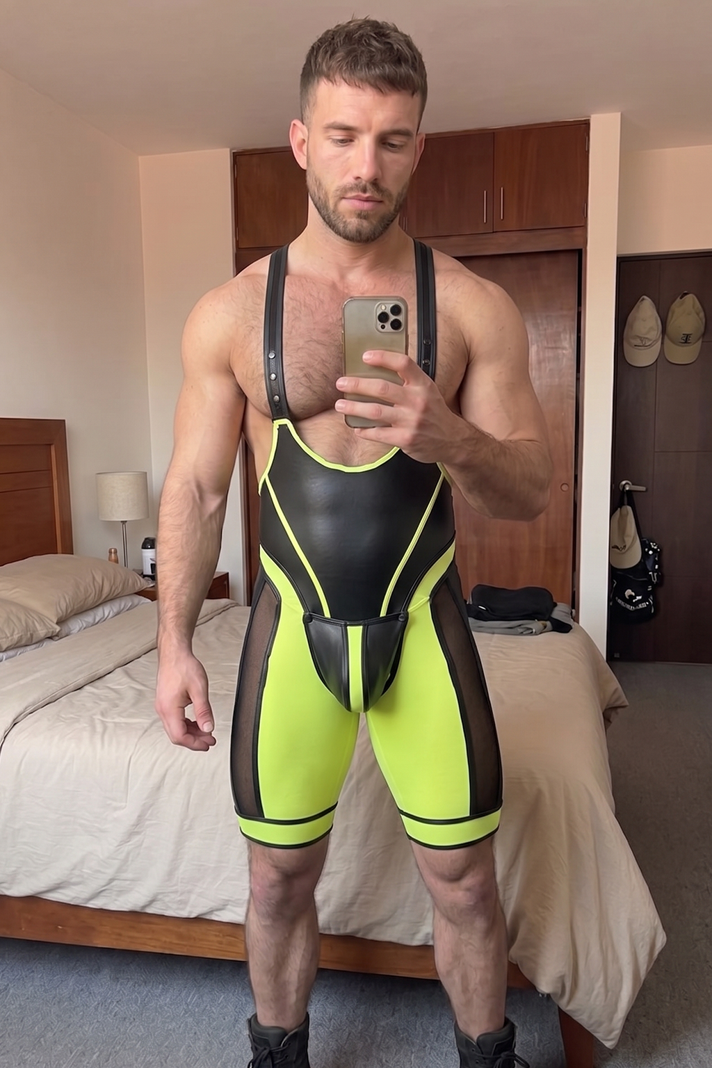 Joylgbt‘s Men’s Neon PU Leather Singlet - Athletic Mesh Leotard