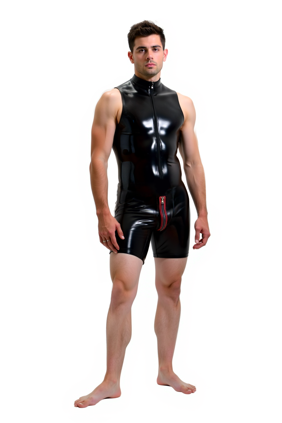 Joylgbt SpeedForm – Sleek Zip Bodysuit in Black with Red Trim